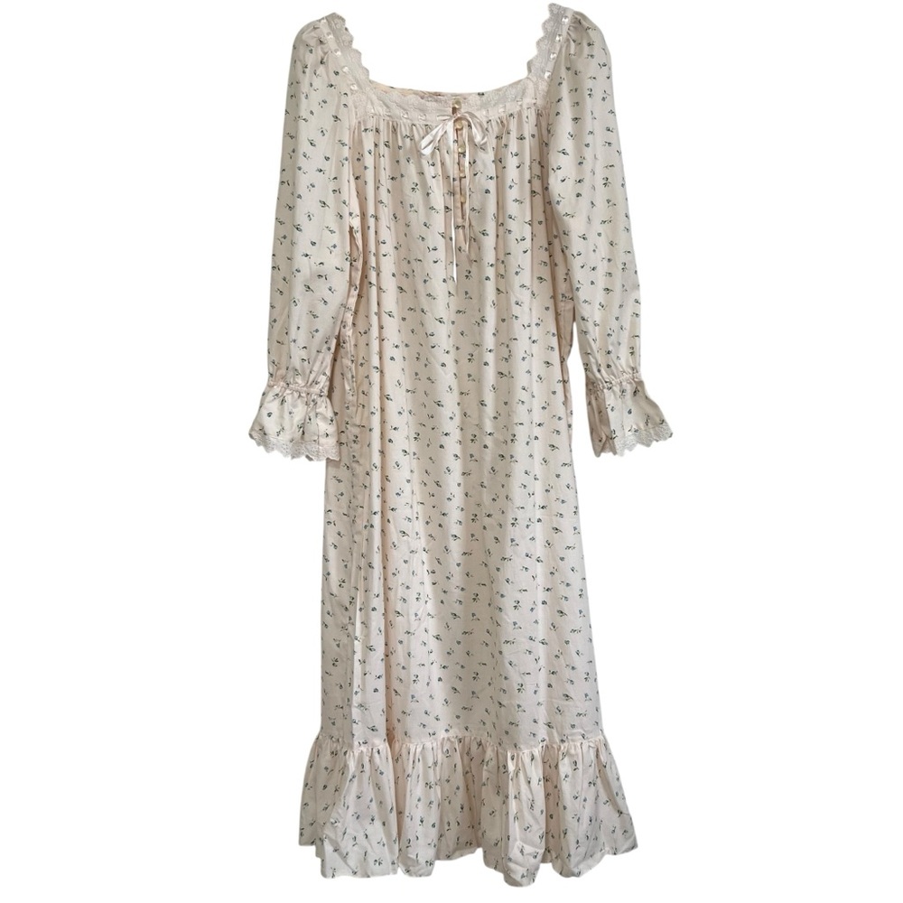 Victoria’s Secret Cotton Long Sleeve Floral Victorian Nightgown Small Vtg NEW